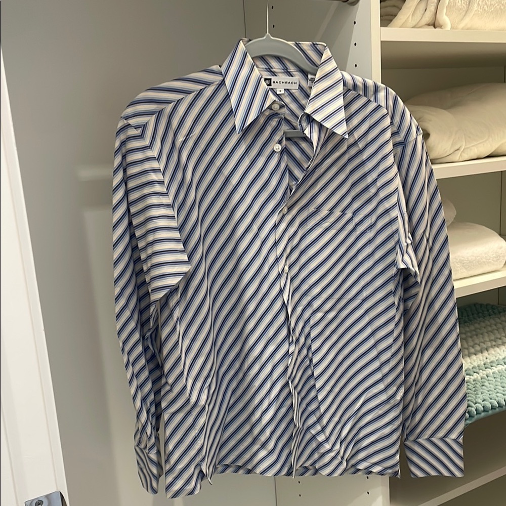 Banana Republic Blue and White Dress Shirt with Diagonal Stripes